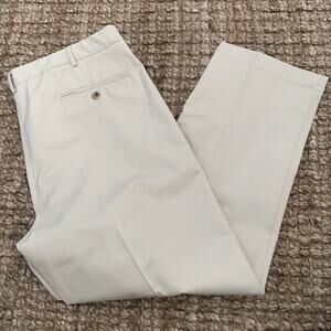 LANDS' END Pants Mens 42 Traditional Fit Stone Khaki Chino Flat Front Cotton